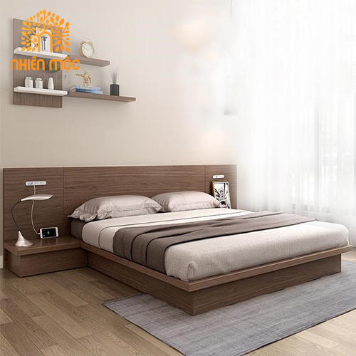 Giường ngủ gỗ MDF kèm tab và kệ treo