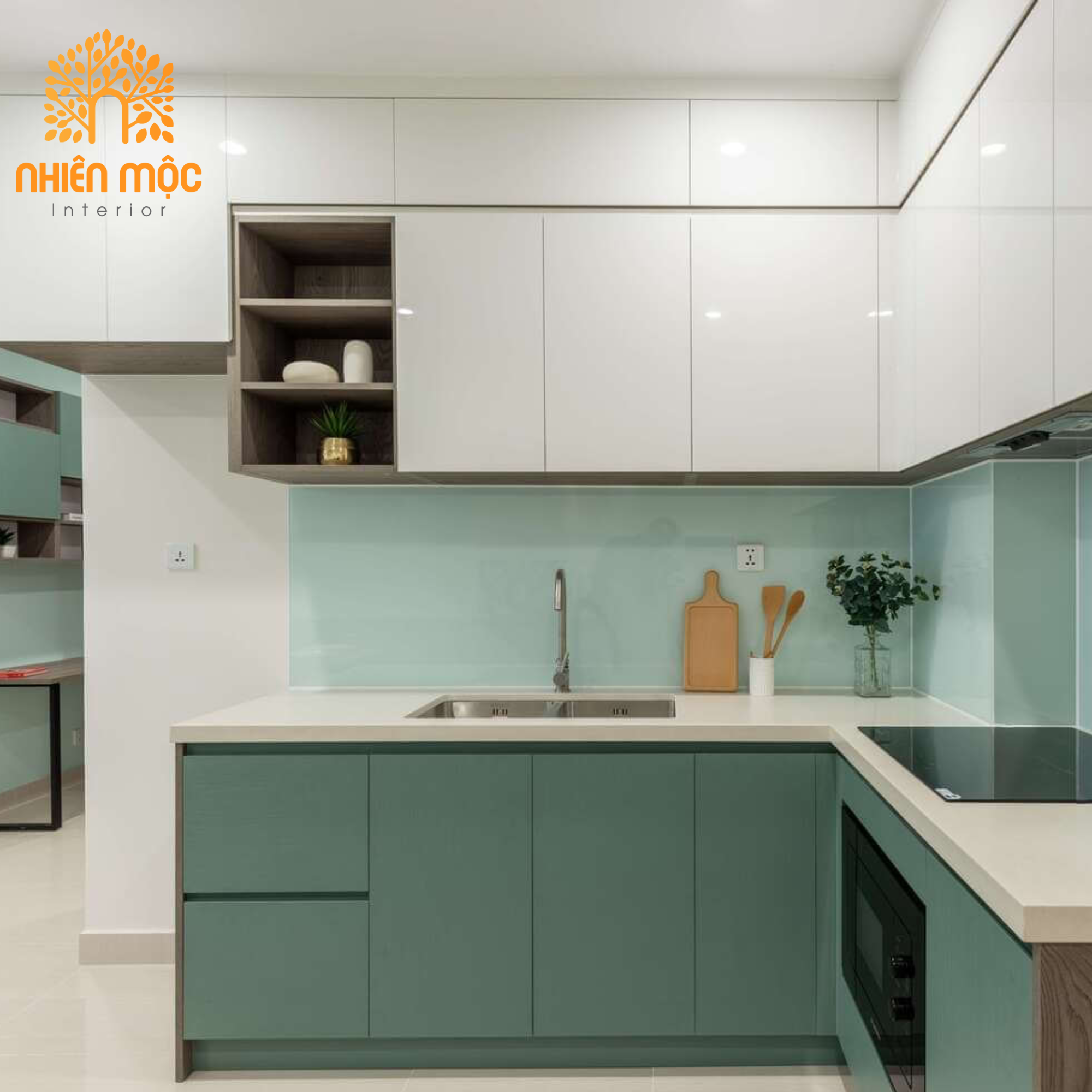 Tủ bếp nhỏ gọn gỗ MDF phủ Acrylic màu – NMTB13