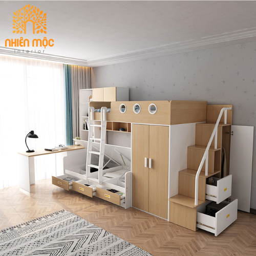 Bộ giường tầng cho bé liền tủ và bàn học – NMGT11