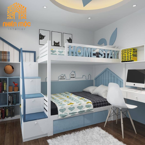 Bộ giường tầng kèm kệ và bàn học cho bé – NMGT15